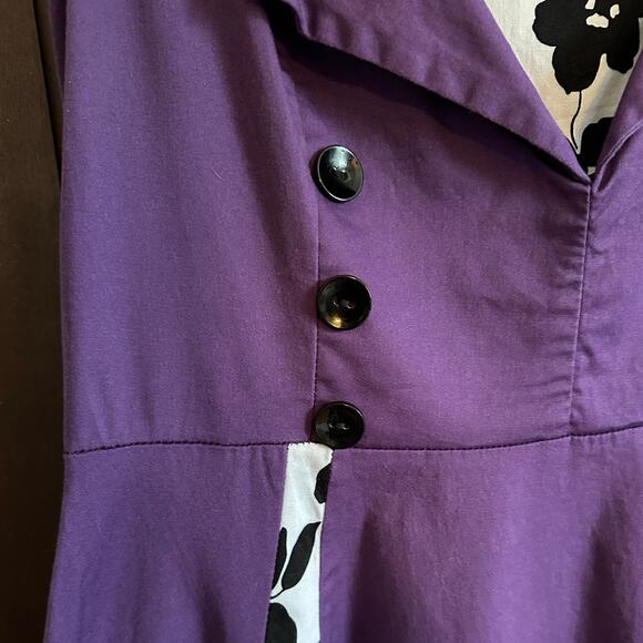KILLREAL | Retro, Pinup Style Dress - Purple with floral insets | Size 3XL - Picture 2 of 4